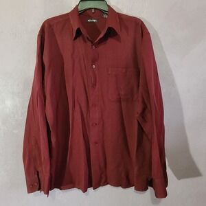 Puritan Button Down Shirt Mens Large Burgundy Maroon Long Sleeve Rayon Blend Not